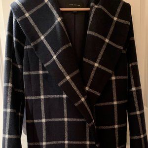 Window Pane Navy Blue & White lined car coat